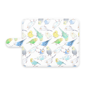 たくさんセキセイインコちゃん手帳型Androidケース【まめるりはことり】