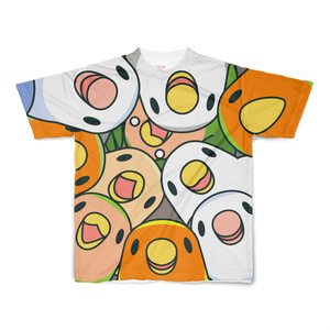 みっちりむっちり過密コザクラインコさんフルグラフィックTシャツ【まめるりはことり】