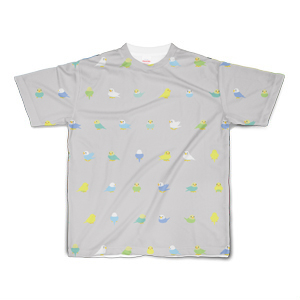 ちみまめセキセイインコちゃんフルグラフィックTシャツ【まめるりはことり】