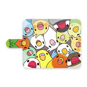 みっちり鳥まみれさん手帳型Androidケース【まめるりはことり】