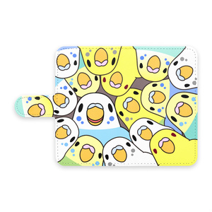 みっちりセキセイインコさん手帳型Androidケース【まめるりはことり】