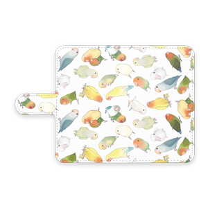 たっぷりラブバード（コザクラインコ・ボタンインコ）ちゃん手帳型Androidケース【まめるりはことり】