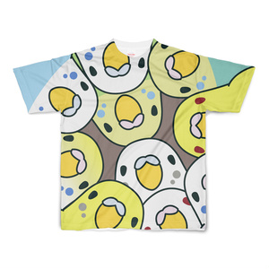 みっちりむっちり過密セキセイインコさんフルグラフィックTシャツ【まめるりはことり】