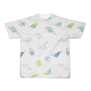 たっぷりセキセイインコちゃんフルグラフィックTシャツ【まめるりはことり】