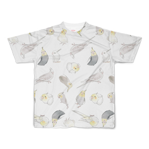 たっぷりオカメインコちゃんフルグラフィックTシャツ【まめるりはことり】