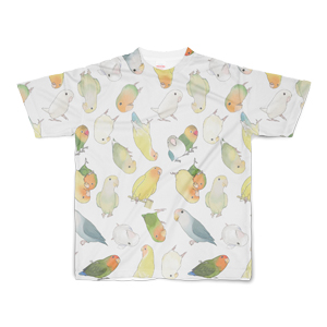 たっぷりラブバード（コザクラインコ・ボタンインコ）ちゃんフルグラフィックTシャツ【まめるりはことり】