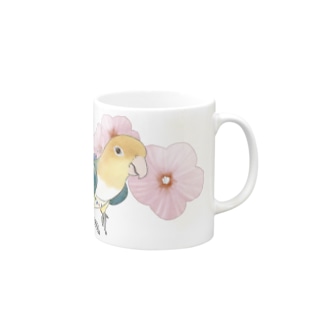 お花とシロハラインコちゃん【まめるりはことり】